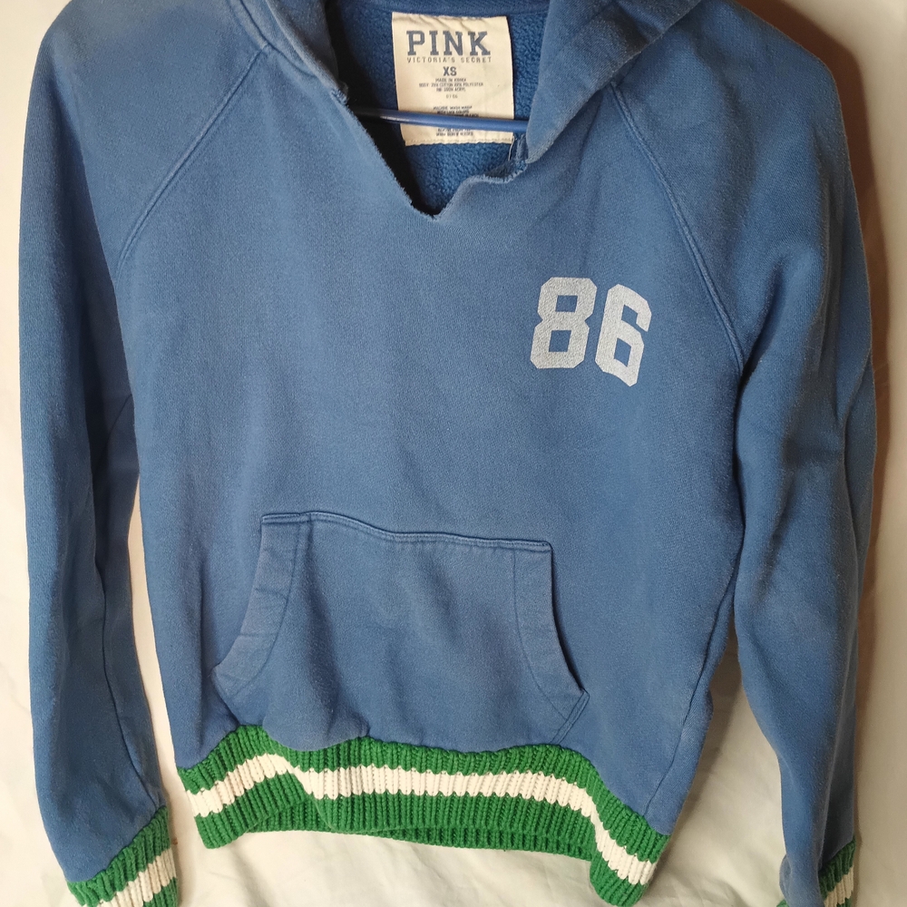 Victoria's Secret Blue Hoodie with Green and White Accents